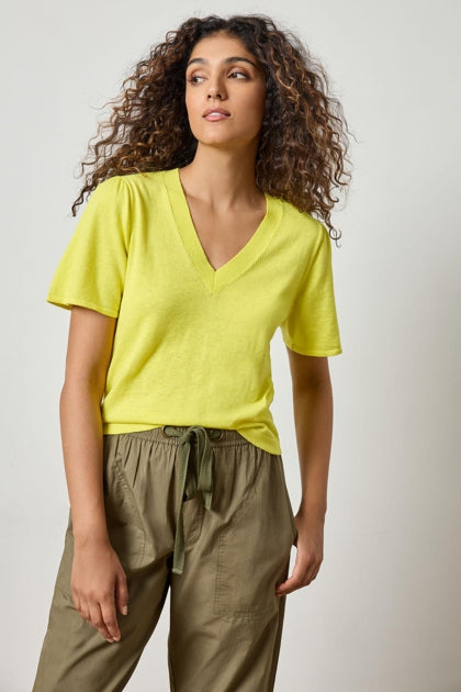 Short Sleeve V-Neck Sweater in lemon by Lilla P