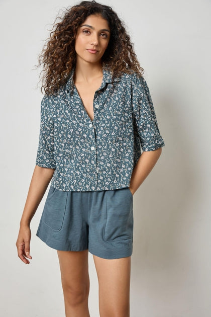 Easy Sleeve Button Down in orchid print by Lilla P
