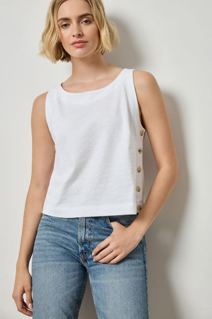 Side Button Tank in white by Lilla P