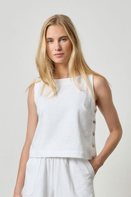 Side Button Tank in white by Lilla P