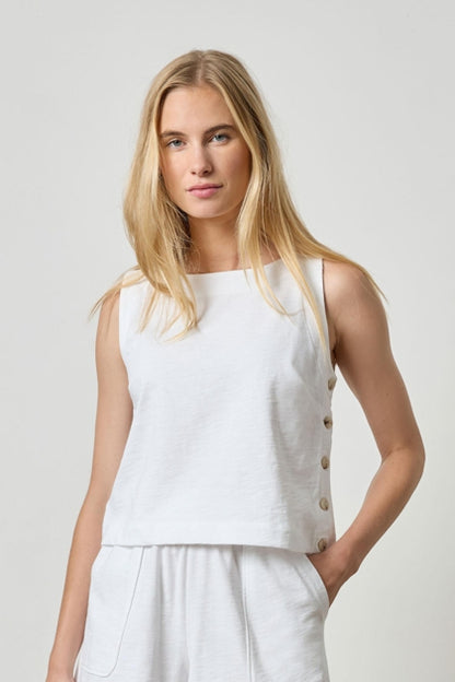 Side Button Tank in white by Lilla P