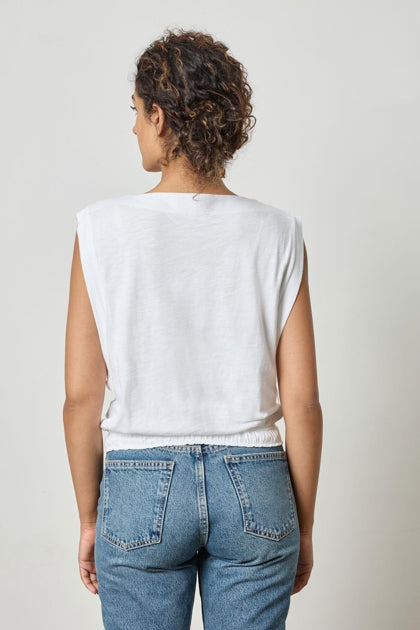 Elastic Hem Boatneck Top in white by Lilla P