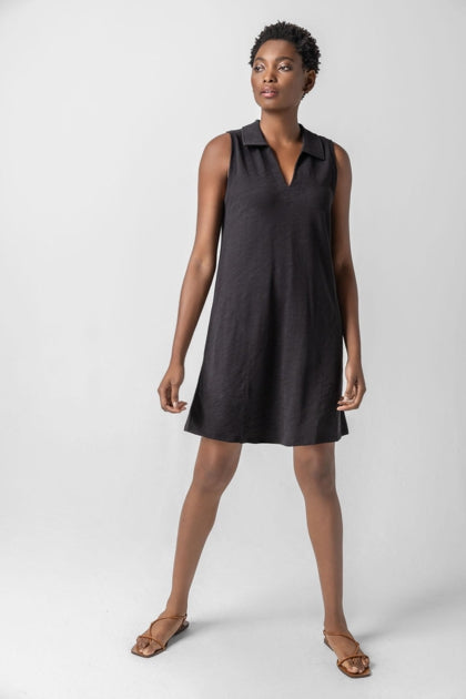 Sleeveless Collared Dress in black by Lilla P