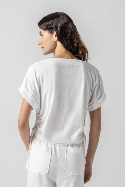 Ruched Side Boatneck in white by Lilla P