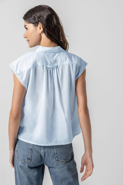 Lilla P Summer Capsule Event- Short Sleeve Button Down in bluewash