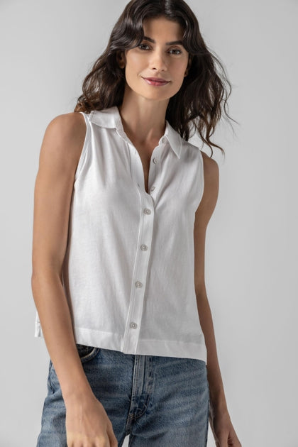Lilla P Summer Capsule Event- Sleeveless Button Down in white