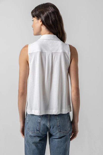 Lilla P Summer Capsule Event- Sleeveless Button Down in white