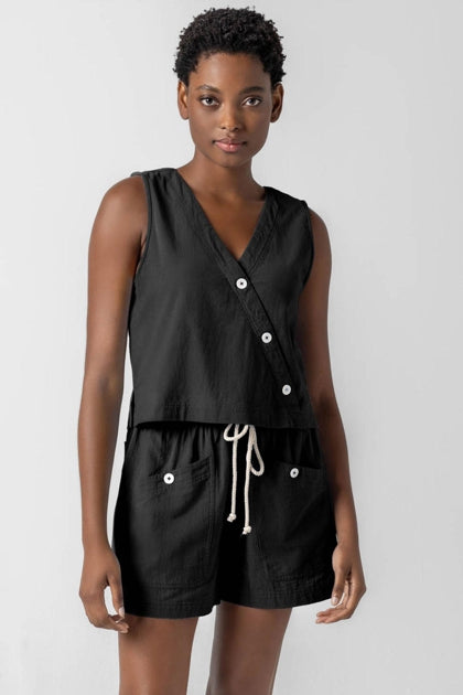 Lilla P Summer Capsule Event- Cross Front Sleeveless Top in black