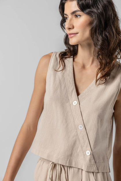 Lilla P Summer Capsule Event- Cross Front Sleeveless Top in flax