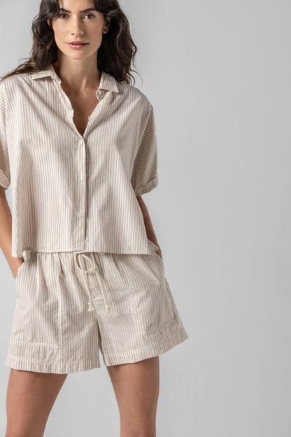 Striped Boxy Button Down in flax stripe by Lilla P