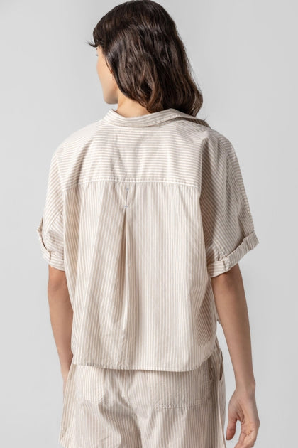 Striped Boxy Button Down in flax stripe by Lilla P