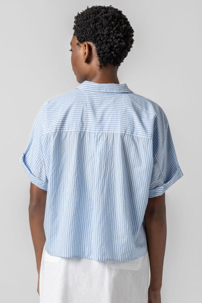 Lilla P Summer Capsule Event- Striped Boxy Button Down Top in malibu stripe