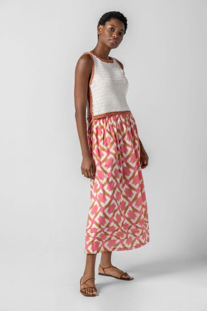 Lilla P Summer Capsule Event- Shirred Elastic Waist Skirt in punch ikat print