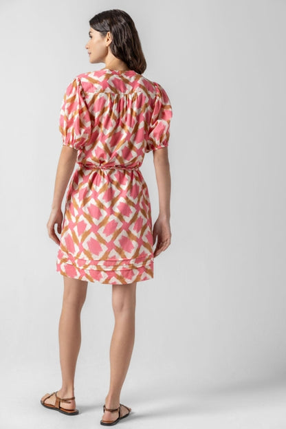Lilla P Summer Capsule Event- Shirred Elbow Sleeve Dress in punch ikat print