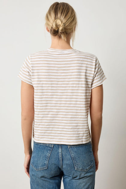 Striped Cap Sleeve Crewneck in flax stripe by Lilla P