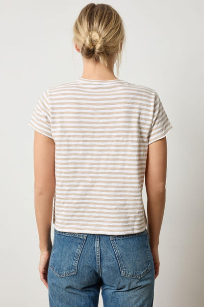 Striped Cap Sleeve Crewneck in flax stripe by Lilla P