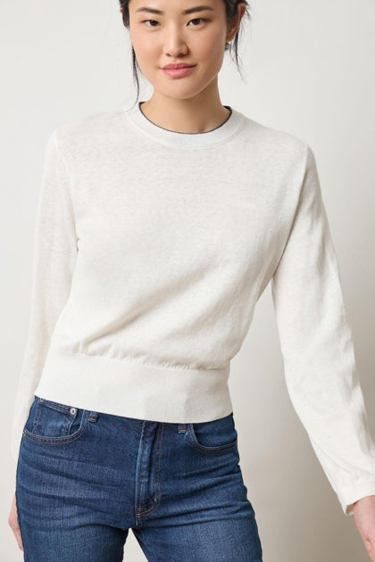 Shirred Sleeve Crewneck Sweater in ivory by Lilla P