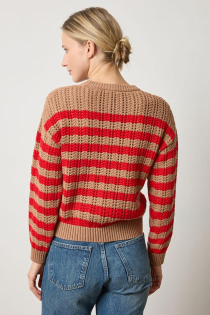 Stripe Stitch Sweater in acorn/scarlet by Lilla P