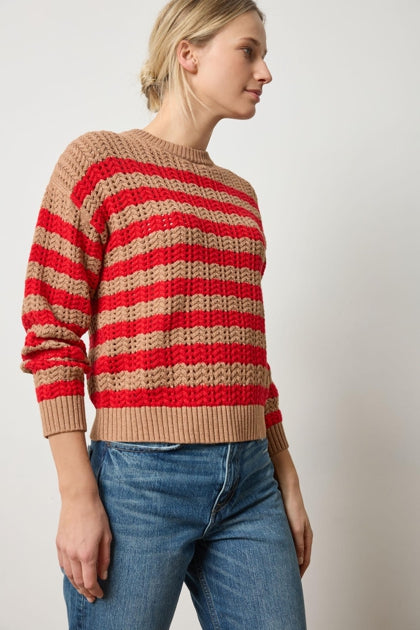 Stripe Stitch Sweater in acorn/scarlet by Lilla P