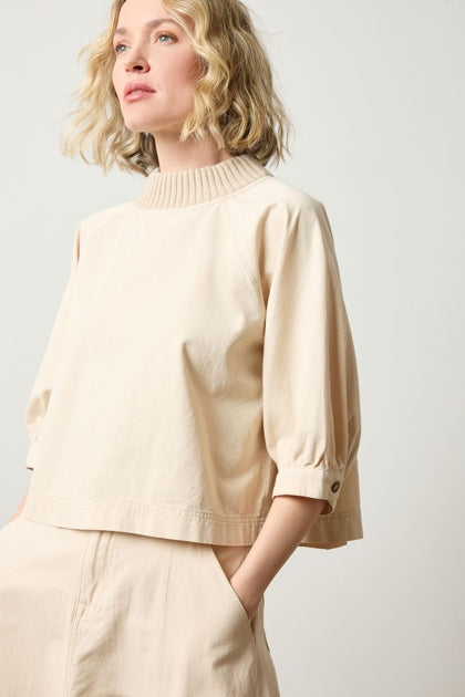 Knit Collar Twill Top in eggshell by Lilla P