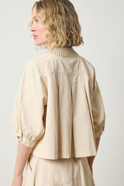 Knit Collar Twill Top in eggshell by Lilla P