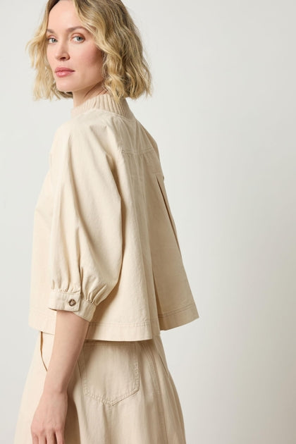 Knit Collar Twill Top in eggshell by Lilla P