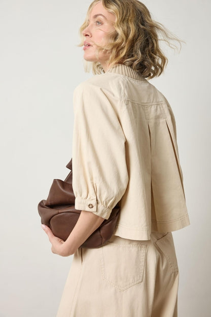 Knit Collar Twill Top in eggshell by Lilla P