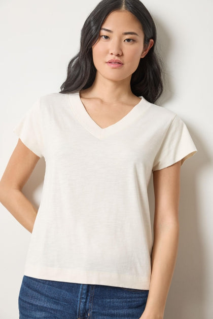 Relaxed Short Sleeve V-Neck Tee in talc by Lilla P