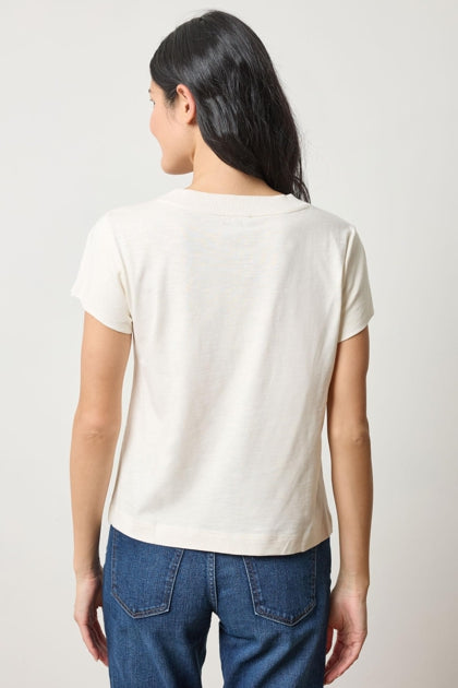 Relaxed Short Sleeve V-Neck Tee in talc by Lilla P