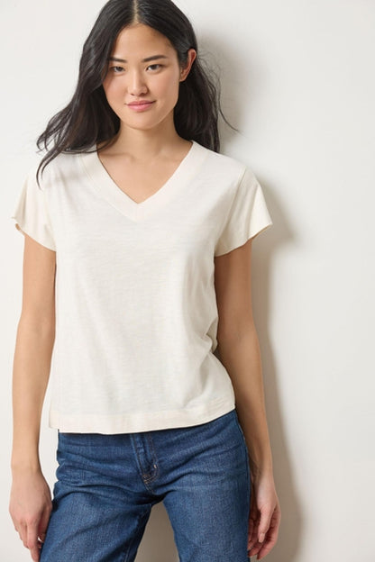 Relaxed Short Sleeve V-Neck Tee in talc by Lilla P