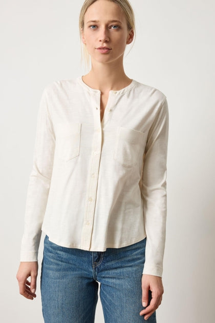 Mandarin Collar Button Down in talc by Lilla P