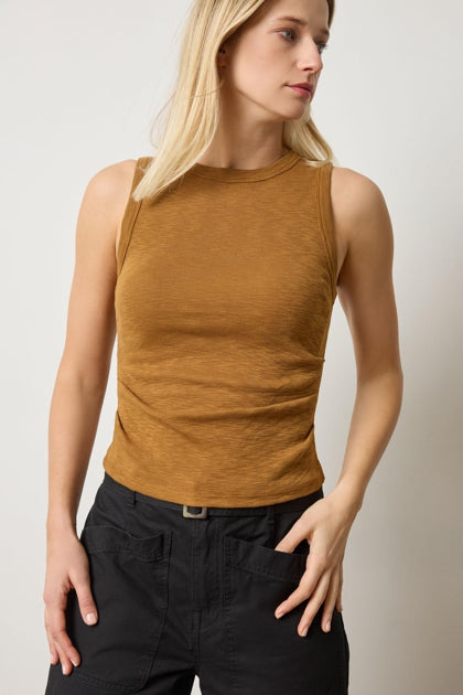 Rib Slub Side Pleat Tank in dijon by Lilla P
