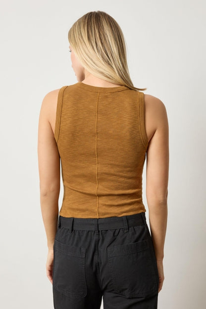 Rib Slub Side Pleat Tank in dijon by Lilla P