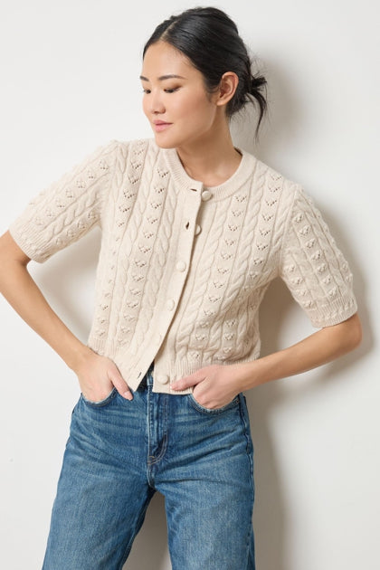 Short Sleeve Cardigan Sweater in oat by Lilla P