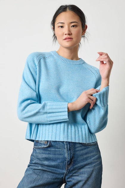 Saddle Sleeve Crewneck Sweater in mystic blue by Lilla P