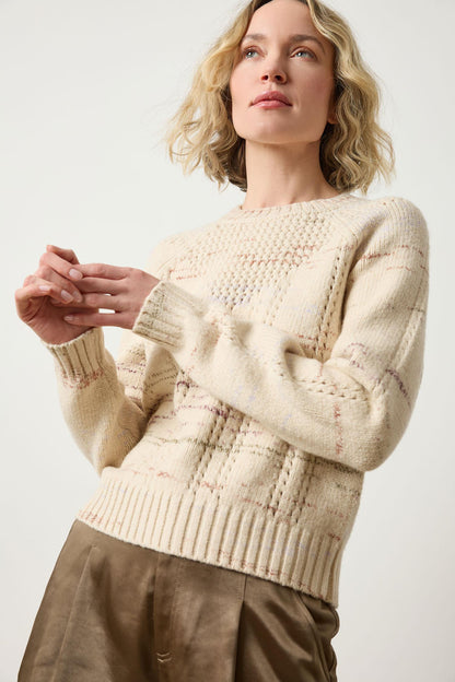 Open Stitch Crewneck Sweater in eggshell combo by Lilla P