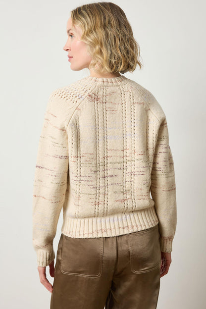 Open Stitch Crewneck Sweater in eggshell combo by Lilla P