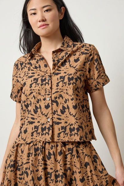 Elastic Cuff Button Down Top in animal floral by Lilla P