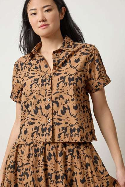 Elastic Cuff Button Down Top in animal floral by Lilla P