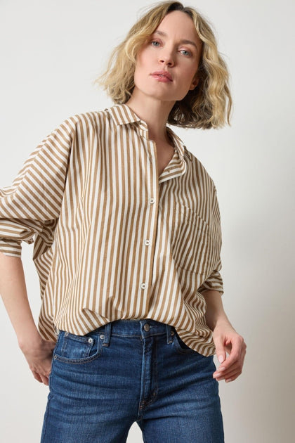 Dolman Sleeve Button Down Shirt in dijon/talc stripe by Lilla P