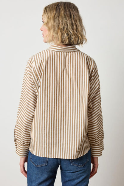 Dolman Sleeve Button Down Shirt in dijon/talc stripe by Lilla P
