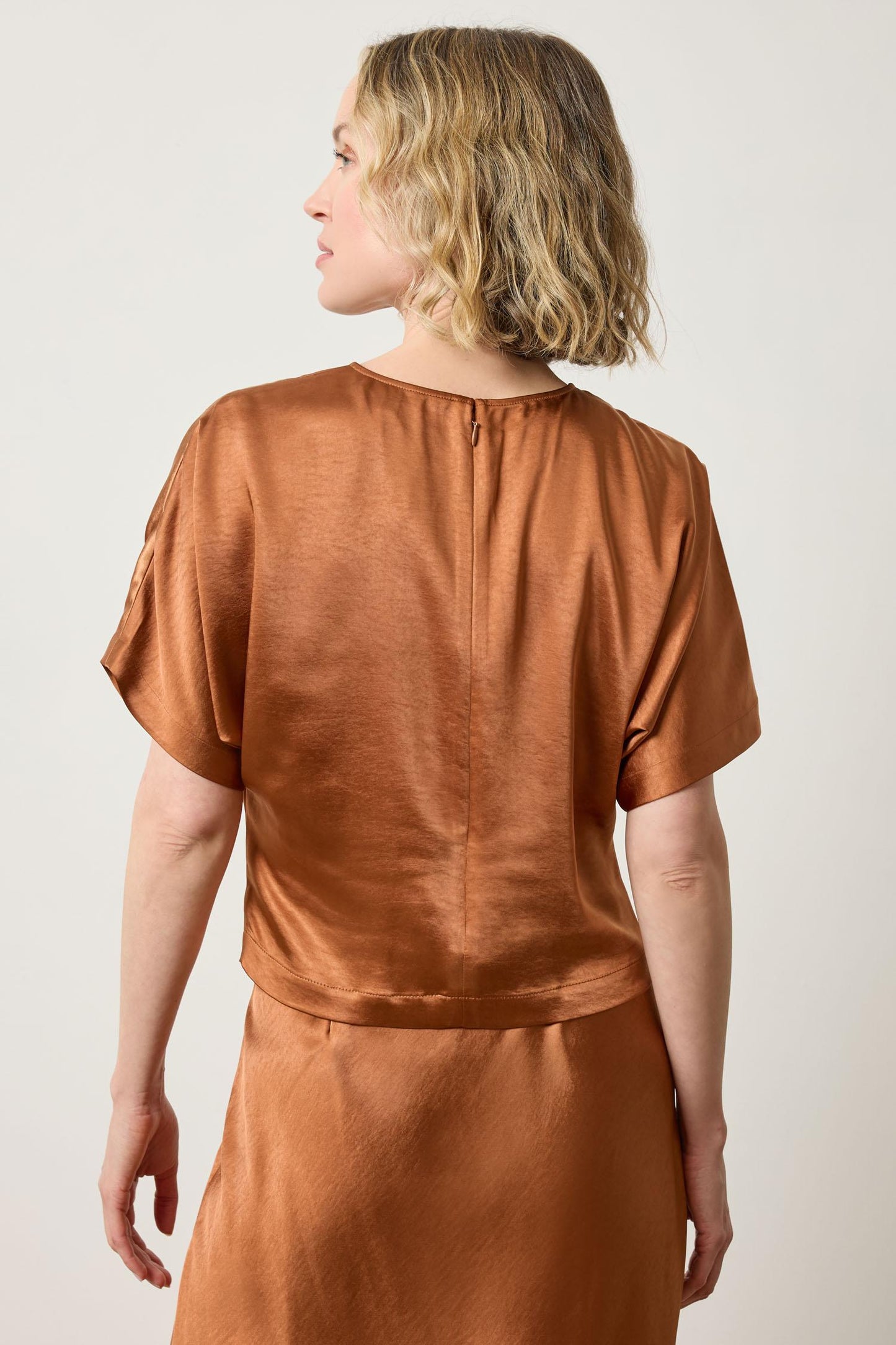 Satin Dolman Short Sleeve Top in copper by Lilla P
