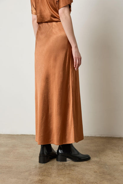 Satin Bias Maxi Skirt in copper by Lilla P