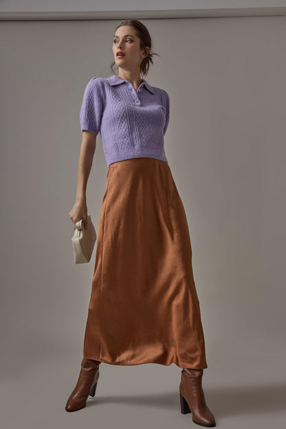 Satin Bias Maxi Skirt in copper by Lilla P