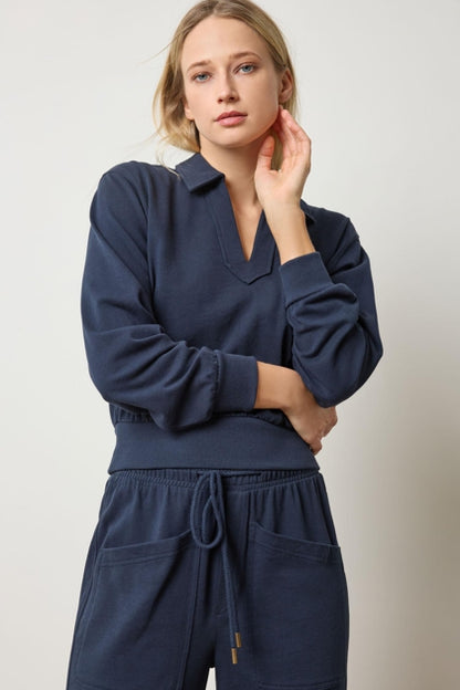 Drop Shoulder Polo in navy by Lilla P