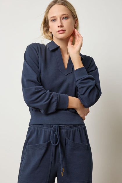 Drop Shoulder Polo in navy by Lilla P