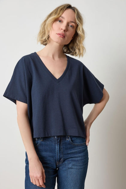 Short Sleeve V-Neck Dolman Tee in navy by Lilla P