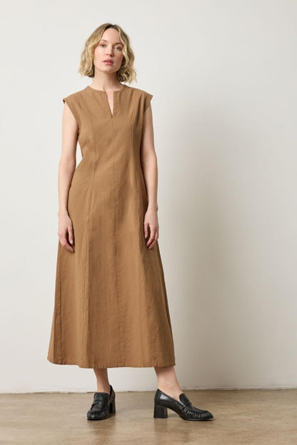 Twill Princess Seam Maxi Dress in pecan by Lilla P
