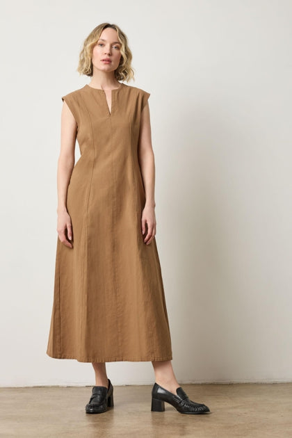 Twill Princess Seam Maxi Dress in pecan by Lilla P