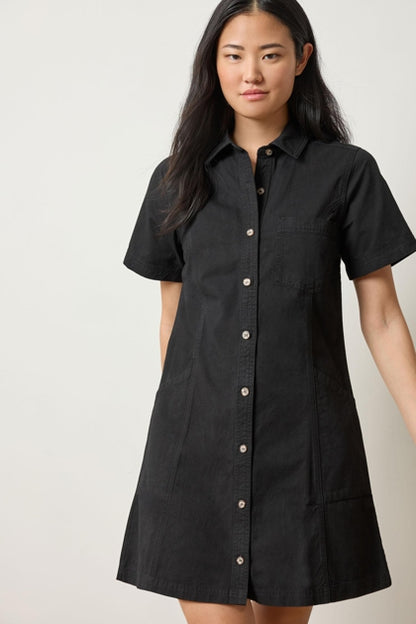 Twill Paneled Shirt Dress in black by Lilla P